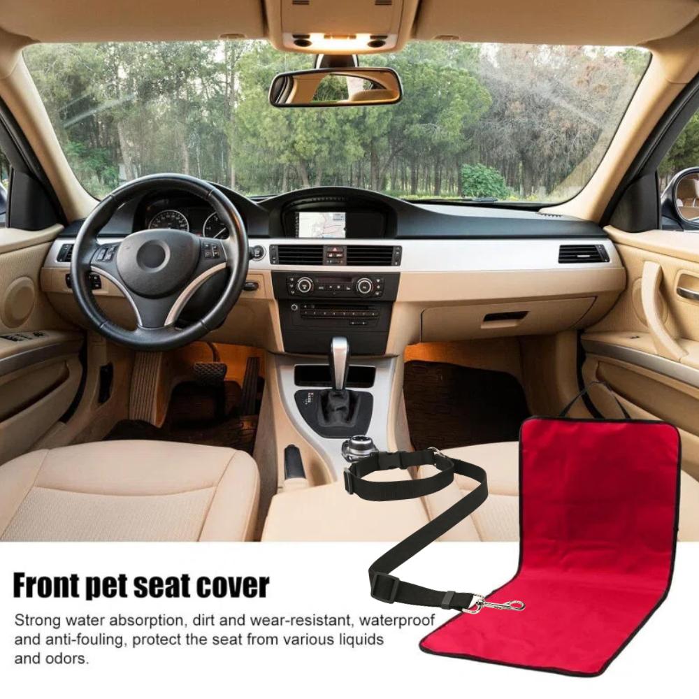 Dog Car Seatbelt Tether & Anti-Scratch Mat Set 2PCS – Adjustable Pet Travel Restraint with Seat Cover for SUVs & Sedans, All Vehicle Models
