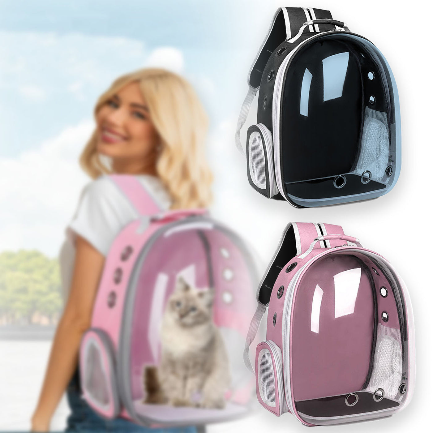 Cat Backpack Transparent Space Capsule – Portable Breathable Pet Carrier Bag for Cats & Small Dogs, Airline-Style Travel Bag for Going Out, Bonus Pet Accessories Included