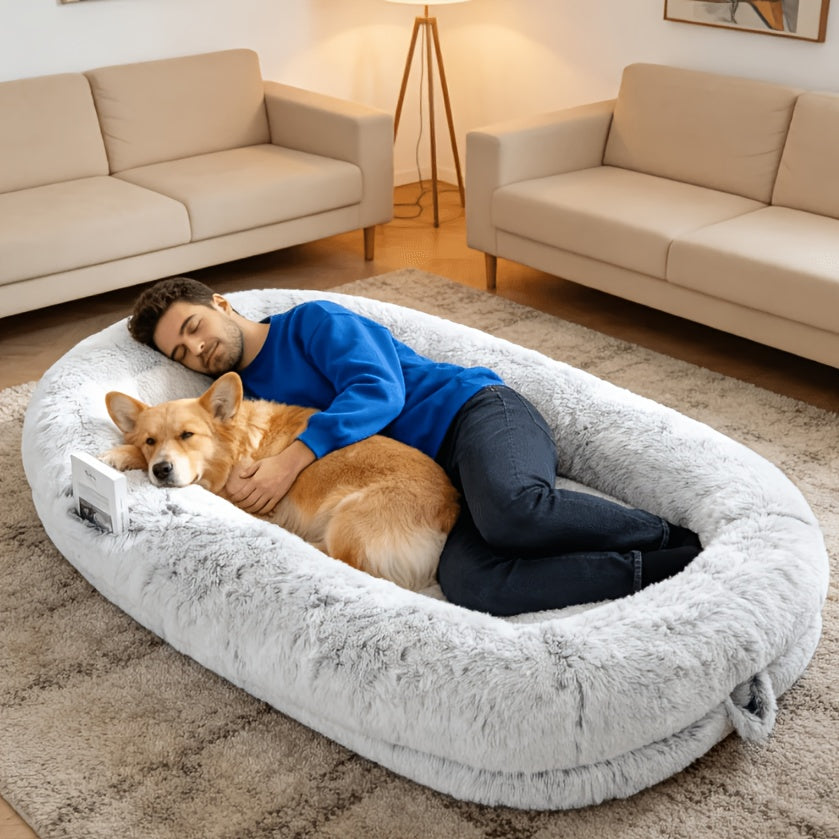 Human Dog Bed 70x44x11 Inch Giant Faux Fur Orthopedic Bed for People & Pets - Washable Non-Slip Extra Large Dog Bed for Adults, Napping, Lounging, All Breeds