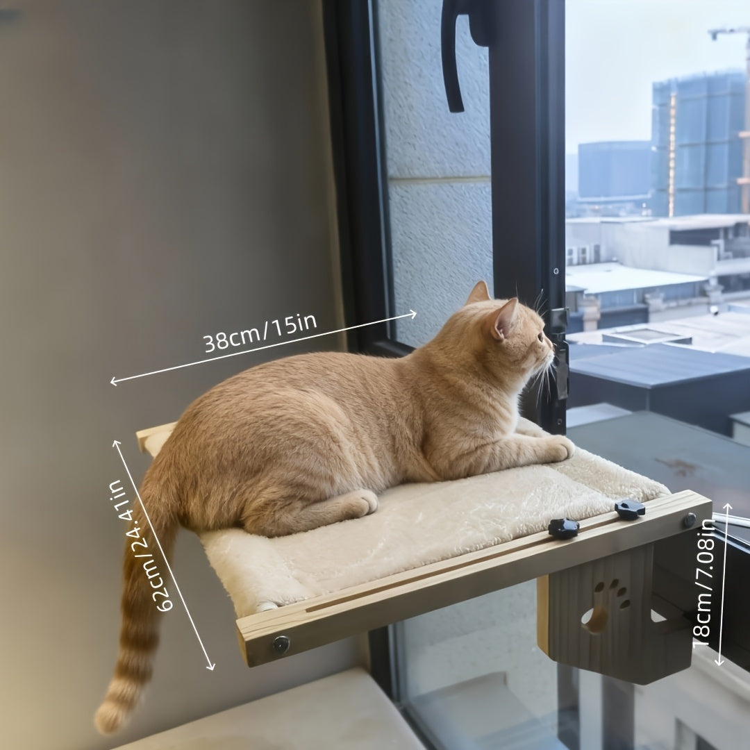 Cat Window Hammock Adjustable Frame - Paw Print Indoor Cat Bed for Window Sill Bed Cabinet, Easy Install Safety Fixing Large Cat Perch Leisure Spot, Decorative Pet Furniture