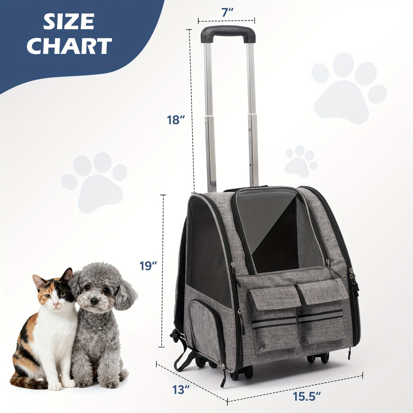 Airline Approved Pet Carrier with Wheels – 2-in-1 Rolling Trolley & Detachable Soft-Sided Bag, Telescopic Handle, Shoulder Strap & Safety Leash for Cats and Dogs