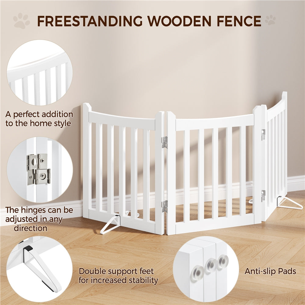 Freestanding Wooden Dog Gate Foldable Pet Fence with Door – 24" Tall Indoor Pet Barrier for Doorway Stairs, 3 or 4 Panels, White, Small Dogs