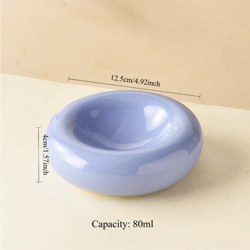 Donut Shaped Ceramic Cat Bowl Wide Opening – Anti-Tip Minimalist Pet Food & Water Dish with Stable Base, 4.92 Inch, 8 Colors