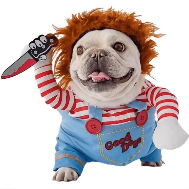 Halloween Dog Costume Deadly Doll Cosplay Outfit for Small Medium and Large Dogs – Funny Party Dress Up Clothes for Christmas and Halloween Sizes M to XL