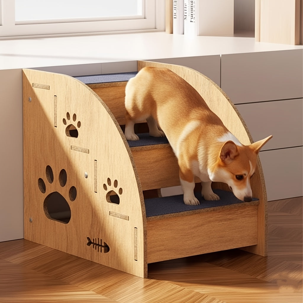 Pet Stairs for Bed and Sofa – 3 or 4 Step Non-Slip Dog & Cat Steps with Safety Railings, 15" High Ramp Staircase for Small and Medium Dogs and Cats
