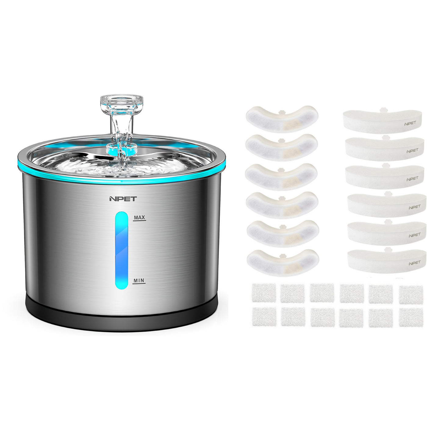 Stainless Steel Cat Water Fountain 50oz/1.5L with Filter - Ultra Quiet Auto Pet Water Dispenser, Dishwasher Safe, LED Visible Window for Cats & Dogs Indoor