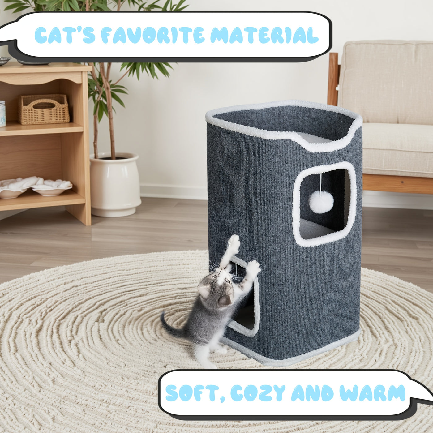 Multi-Level Foldable Cat Tree Tower for Indoor Cats – Cat Condo with Hanging Toy Balls, Cozy Top Bed & Scratch-Resistant Felt, 1/3/4 Tier