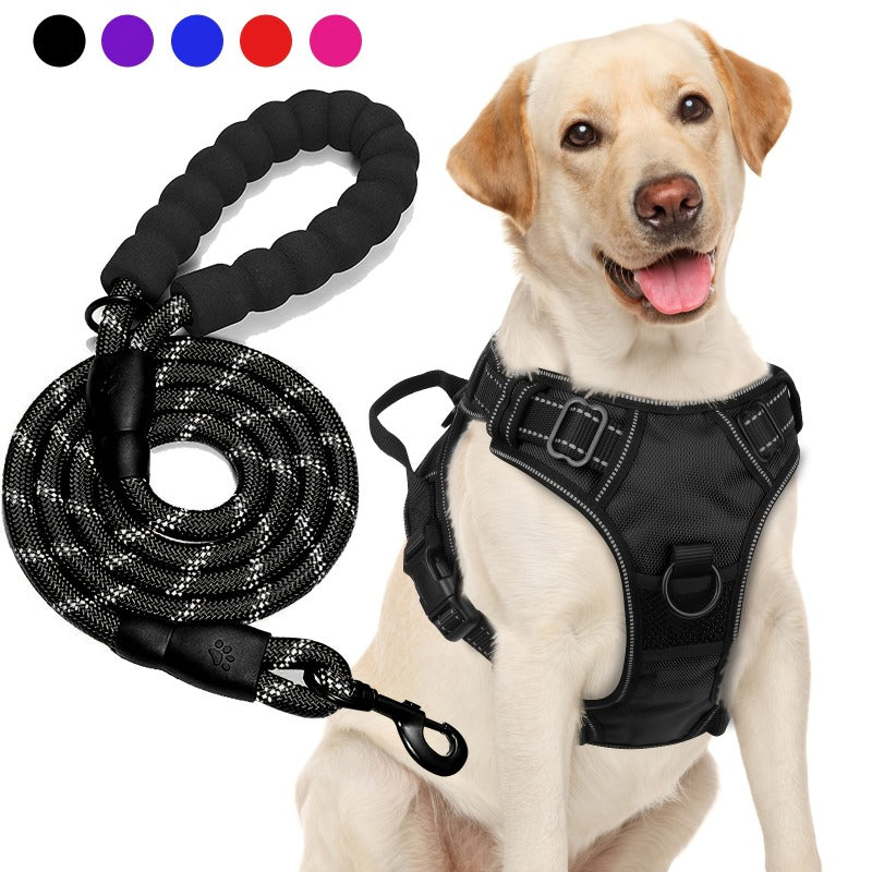 No-Pull Dog Harness & Free 5-Foot Leash Set - Adjustable Reflective Oxford Vest with Foam Handle, Easy Control for Medium Large Dogs S-XL, Black Purple Blue Red Rose Red