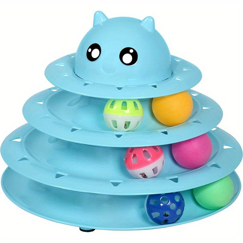 3-Tier Turntable Cat Toy with 6 Colorful Spinning Balls - No Battery Interactive Cat Toy, Anti-Slip Base, Detachable Levels, Mental & Physical Stimulation for Cats Kittens, Multiple Colors