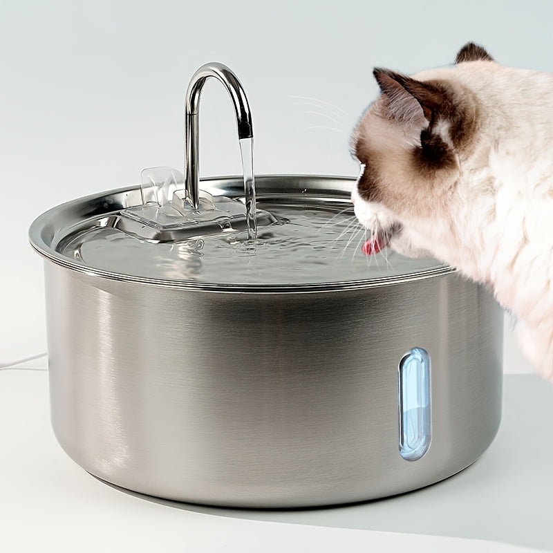 Stainless Steel Pet Water Fountain 236oz/7L - Automatic Cat Dog Water Dispenser, USB Powered, Replacement Filters Included, Water Level Window, for Cats Dogs Multiple Pets