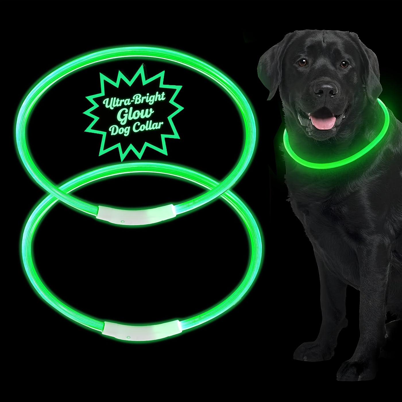 LED Dog Collar USB Rechargeable Light Up Safety Collar with 3 Modes 360° Glow - Adjustable TPU Night Walking Collar for Small Medium Large Dogs, Multi-Color Options
