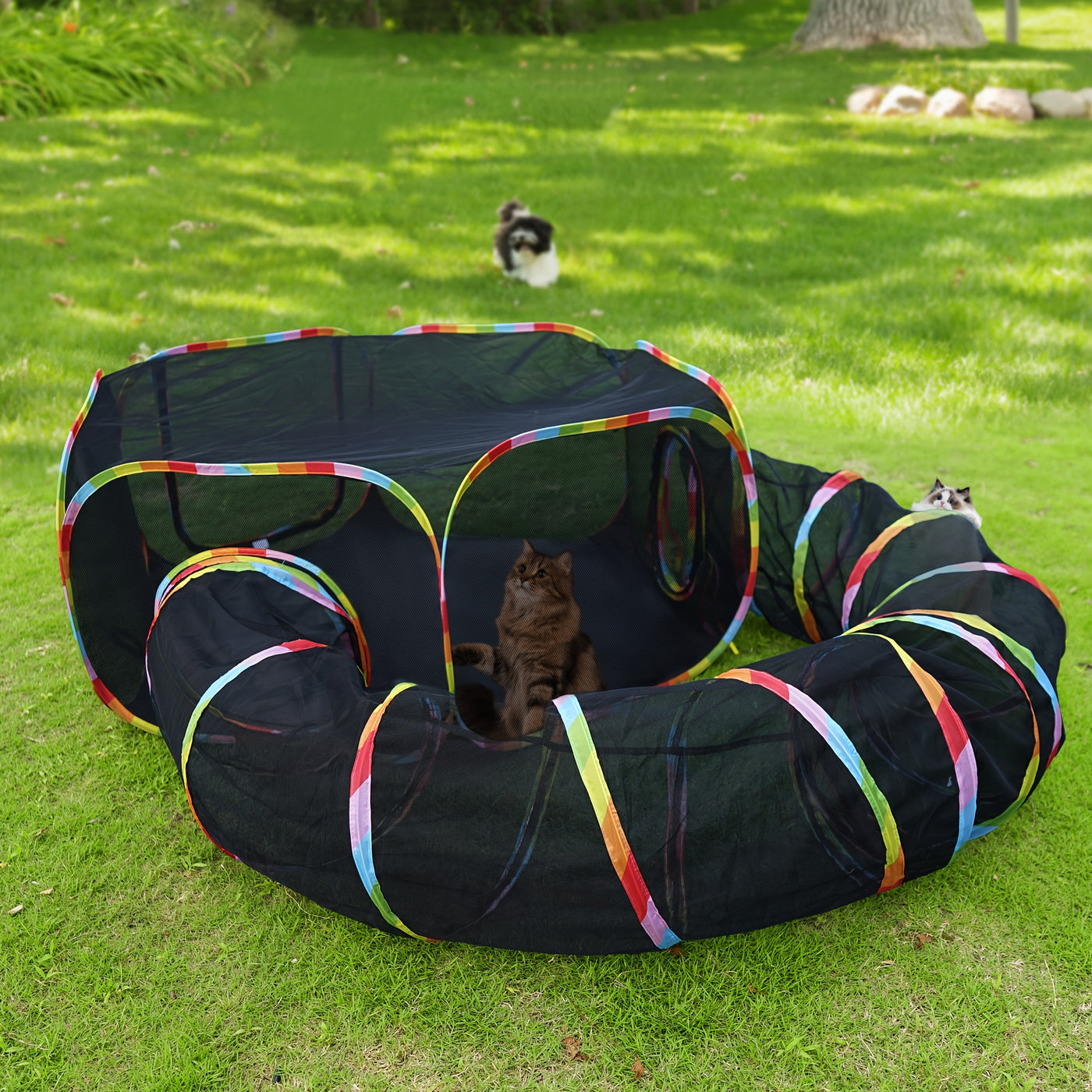 Outdoor Cat Enclosure Portable Catio with Play Tunnel - Cat Tent Playpen for Indoor Cats Outside, Enclosed Cat Run Cage-Free Cat Yard for Small Animals