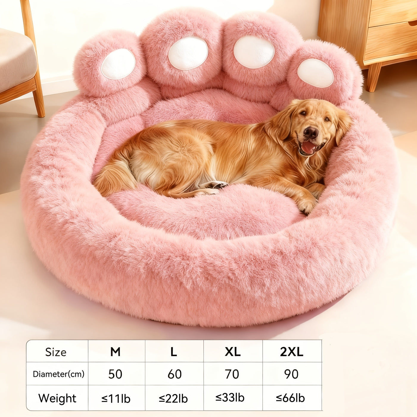 Bear Paw Round Plush Pet Bed for Dogs & Cats – Cute Warm Non-Slip Soft Bed for Small, Medium & Large Pets, 20/24/28/36 Inch
