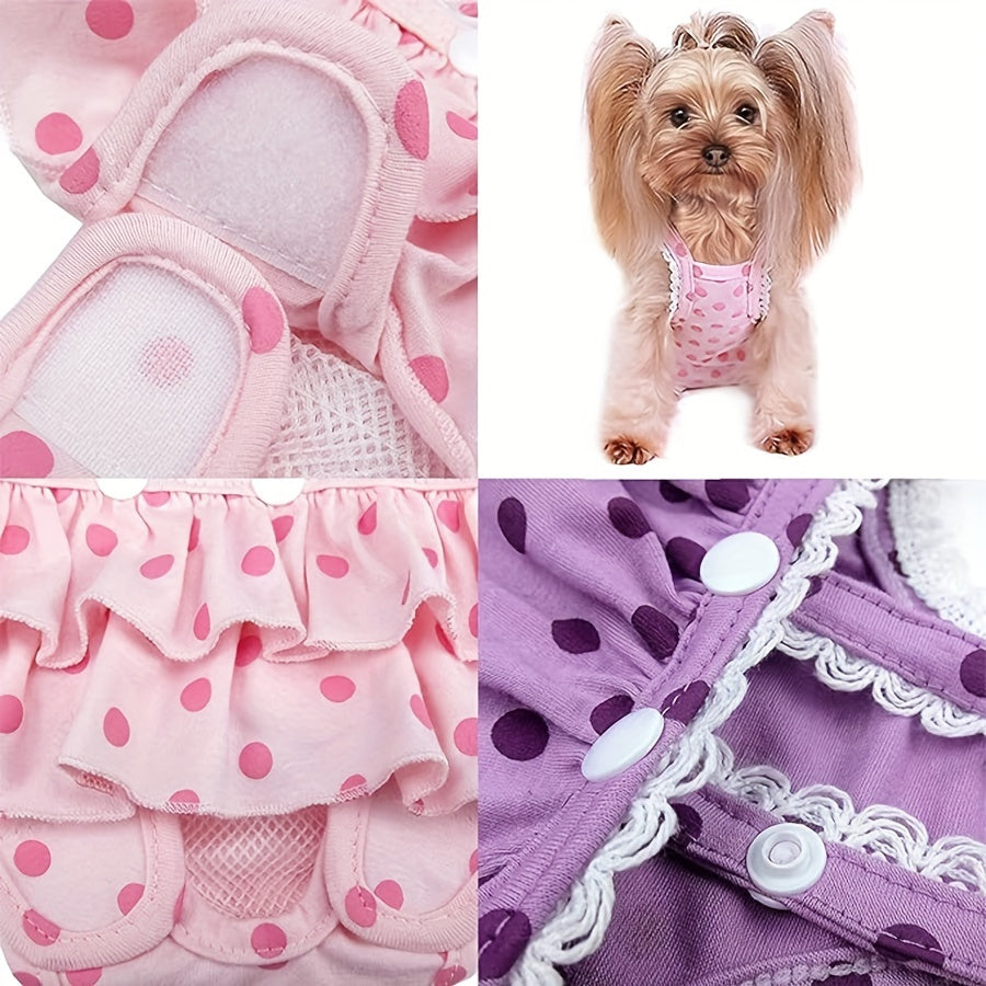 Female Dog Diapers 2-Pack Washable Reusable with Suspender Sanitary Panties for Girl Dogs in Heat Period