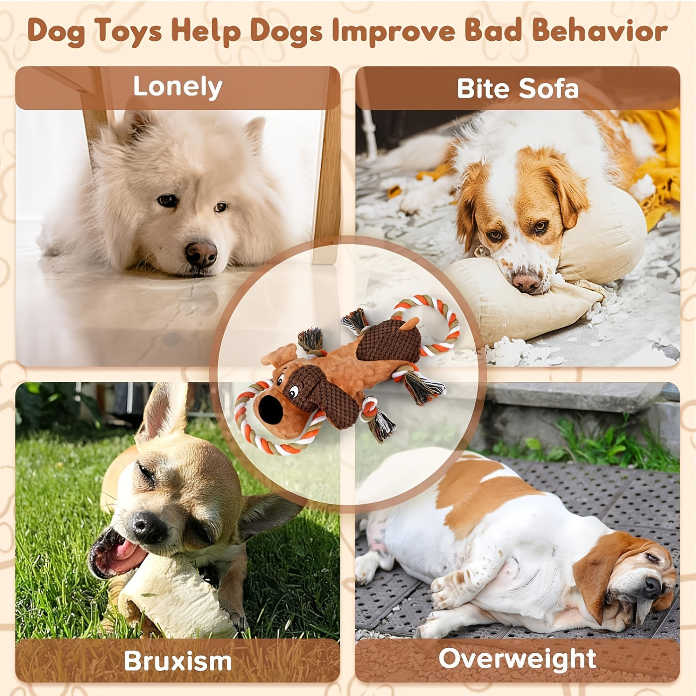 Squeaky Plush Dog Toys with Rope – Interactive Tug of War Toy for Small Medium Large Dogs, Crinkle Stuffed Animal Dog Toy, Aggressive Chewer Safe, Lion Bear Leopard Styles