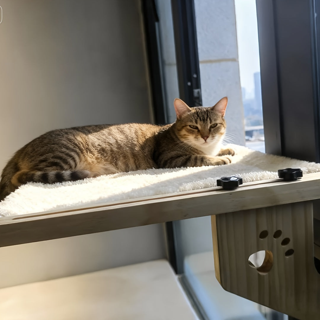 Cat Window Hammock Adjustable Frame - Paw Print Indoor Cat Bed for Window Sill Bed Cabinet, Easy Install Safety Fixing Large Cat Perch Leisure Spot, Decorative Pet Furniture