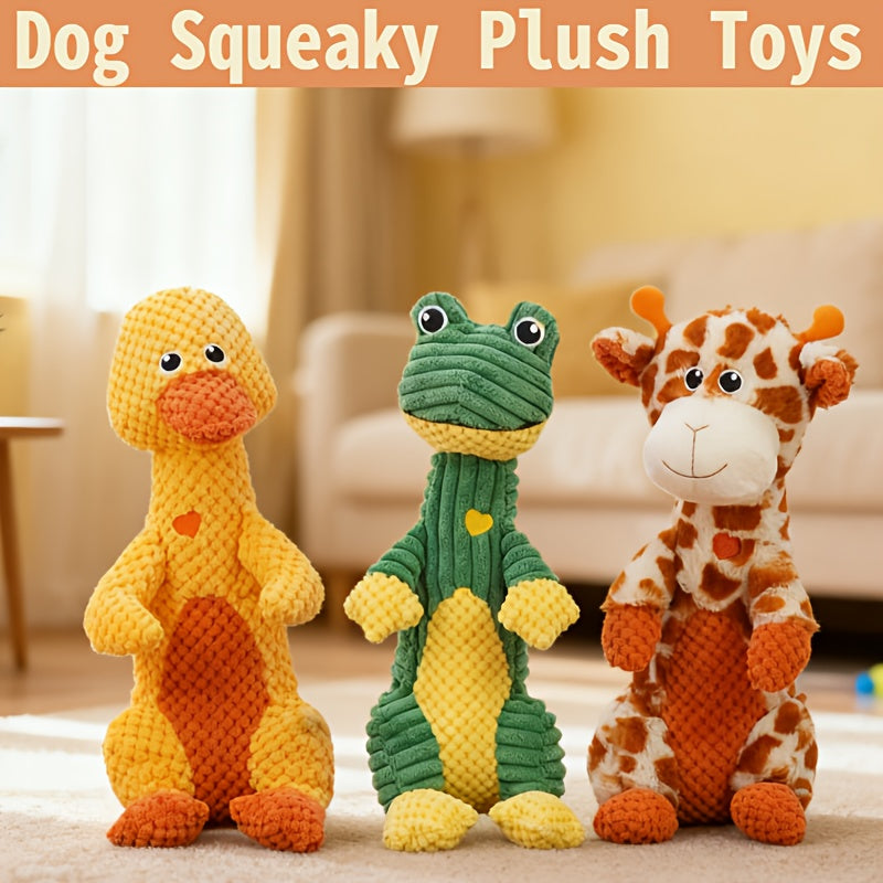 Sweetheart Squeaky Plush Dog Toy – Cute Animal Print Chew & Tug Toy for Aggressive Chewers, Interactive Dog Toy for All Breeds, Duck Deer Frog Styles