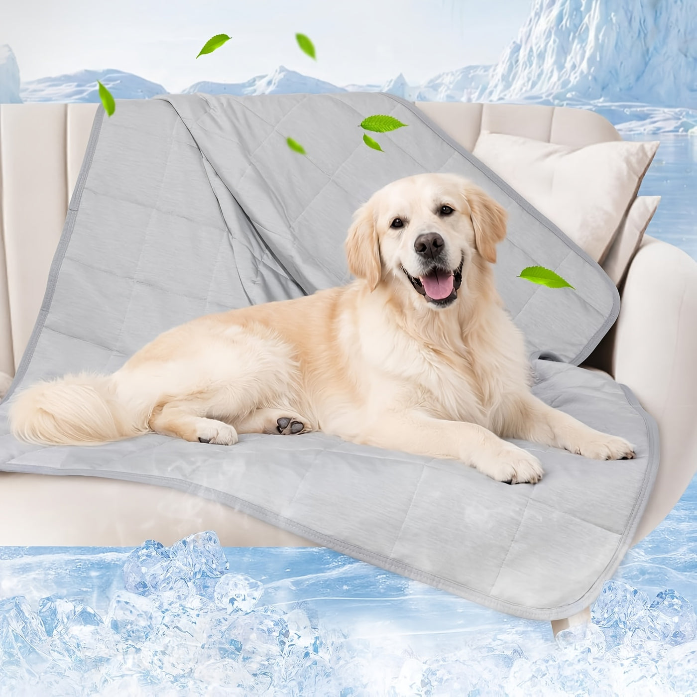 Dog Cooling Mat 43x55 Inch 0.4 Q-MAX Washable Cool Touch Blanket for Large Dogs Summer Bed Cover Gray