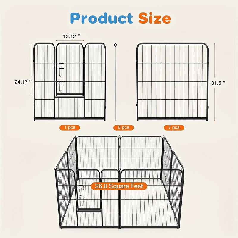 Dog Playpen Pet Exercise Pen 8 or 16 Panel – 24"/32"/40" Indoor Outdoor Puppy Fence for Small Medium Large Dogs, Sturdy Foldable Dog Yard
