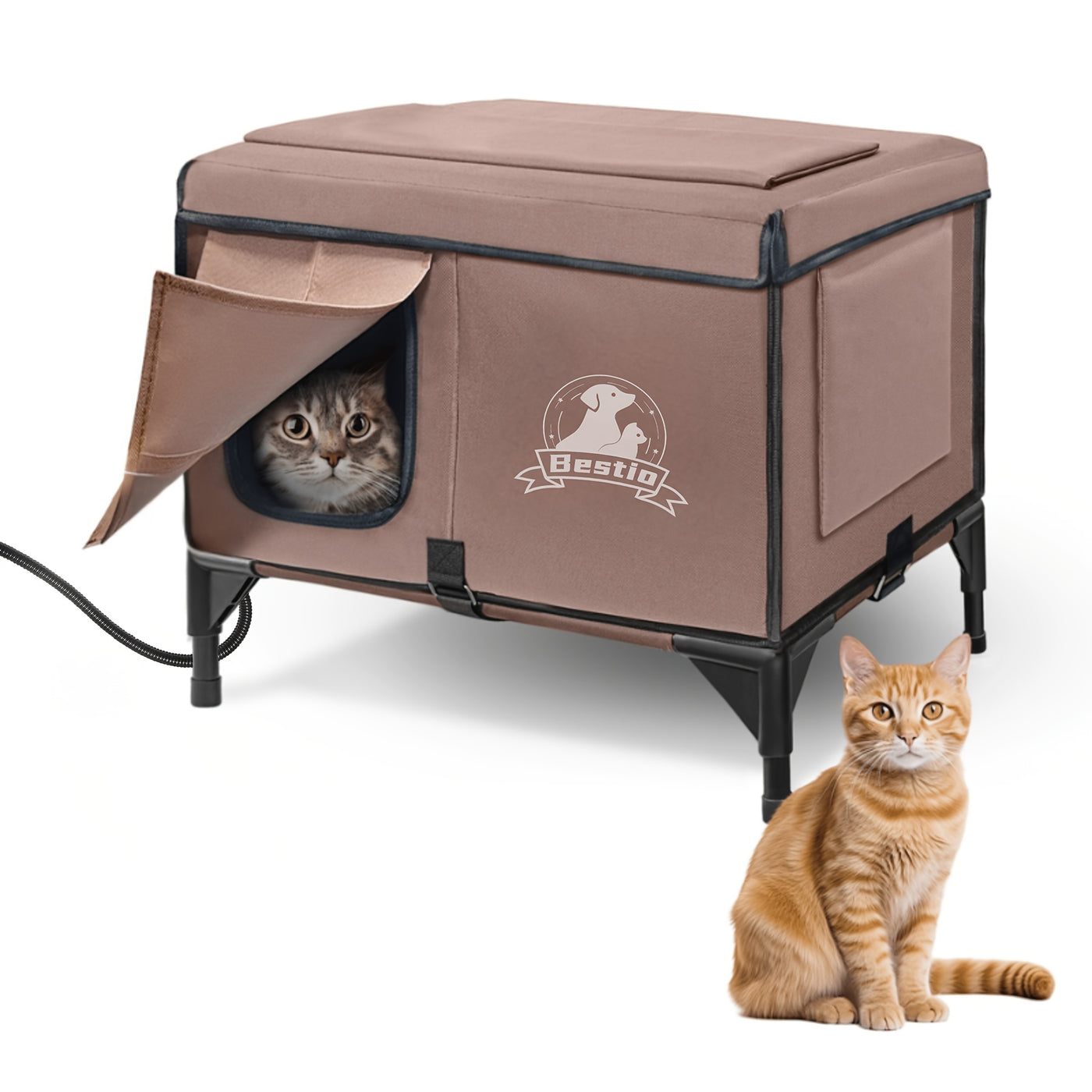 Heated Cat House Outdoor Indoor 3-in-1 with Removable Warming Pad - Elevated Cat Shelter, Chew-Resistant Cord, All-Season Cat Cave for Cats Kittens Small Dogs, Small & Large Sizes