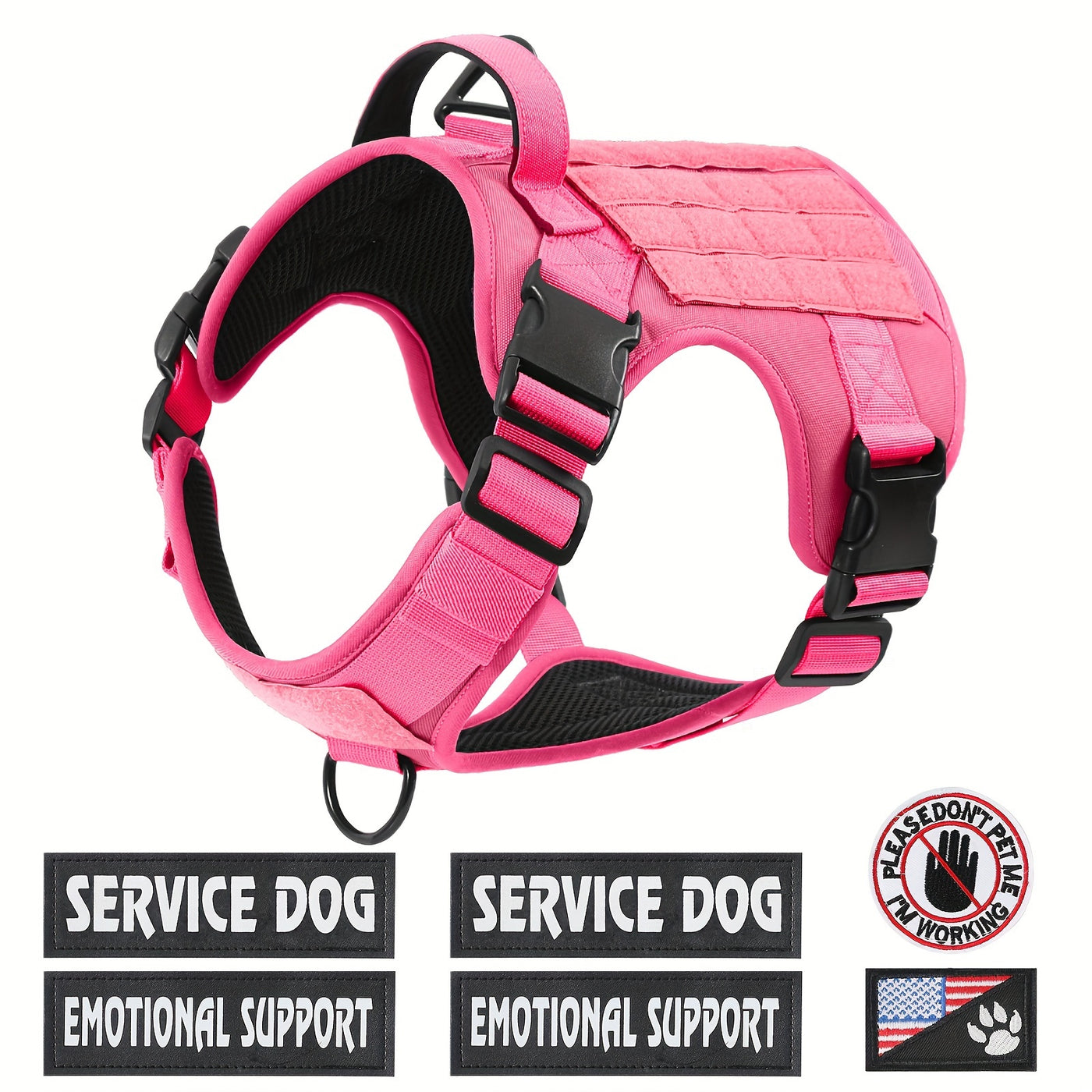 Tactical Dog Harness Chest Vest with MOLLE Panels, Handle & Leash Clip – Heavy Duty Adjustable Military-Style Pet Harness for Medium Large Dogs Walking Training Outdoor Adventures