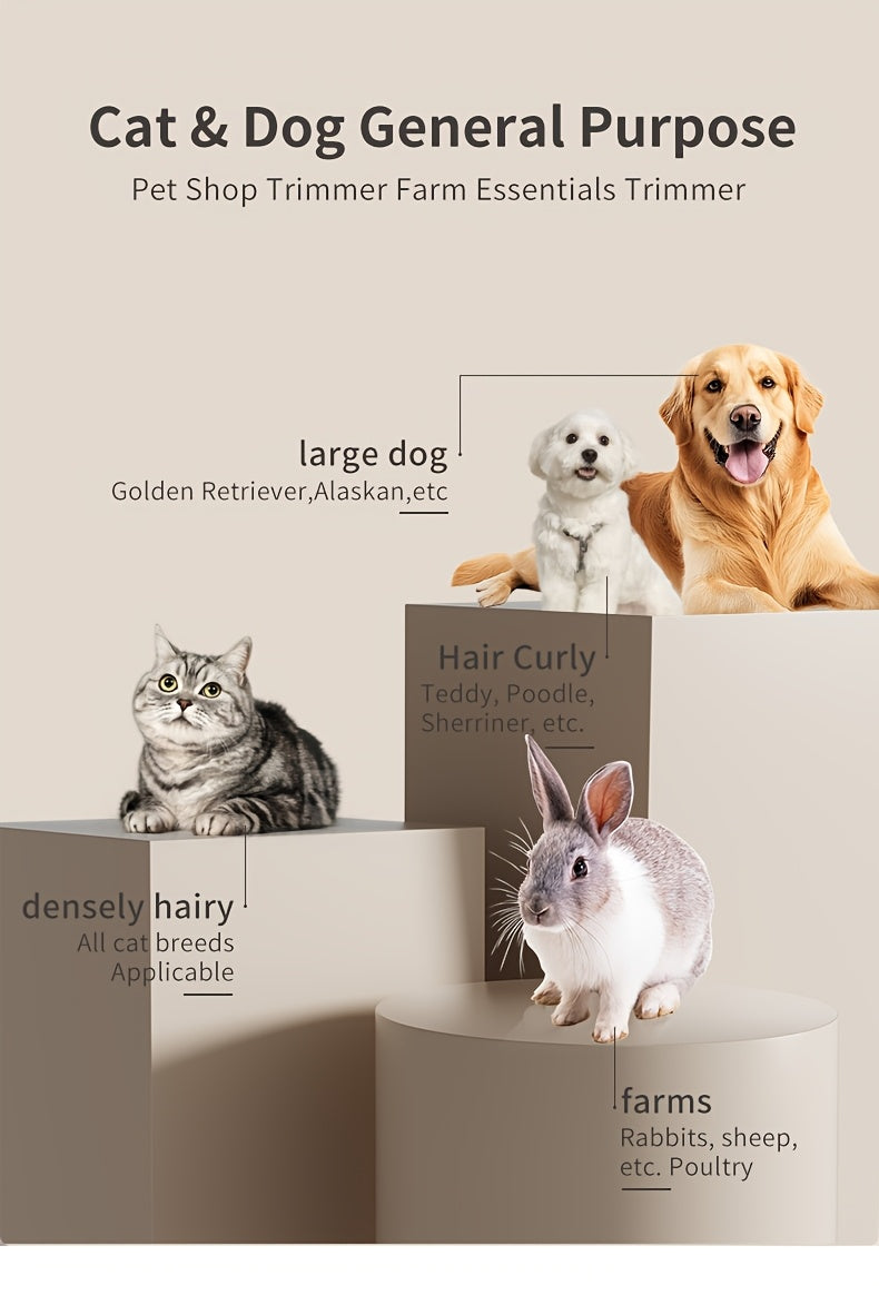 Rechargeable Pet Grooming Clippers with LED Display – Low Noise Cordless Dog & Cat Hair Trimmer, Detachable Blades, 4 Guide Combs, USB Charging