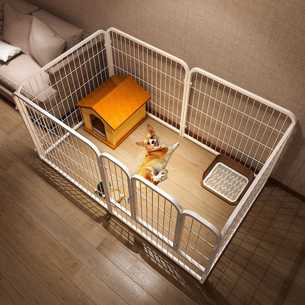 Indoor Dog Playpen with Potty Area & Rest Zone – Stainless Steel Multi-Function Enclosure for Small Medium Dogs, Flexible Layout, Black or White