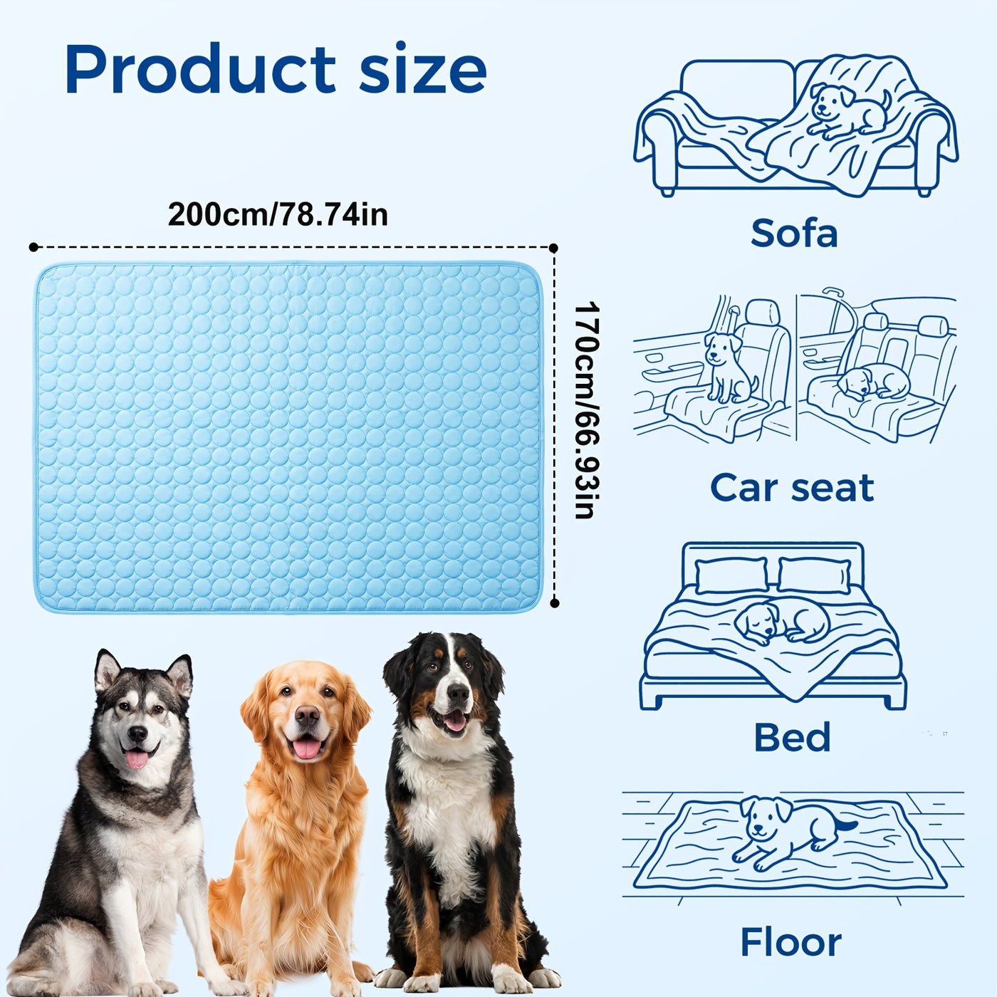 Cooling Mat for Dogs & Cats XXL 79x67 Inch - Ice Silk Summer Pet Cooling Pad Machine Washable, Snowflake Design Crate Liner for Kennels Beds Floors, Self-Cooling Blanket for Small Medium Large Dogs