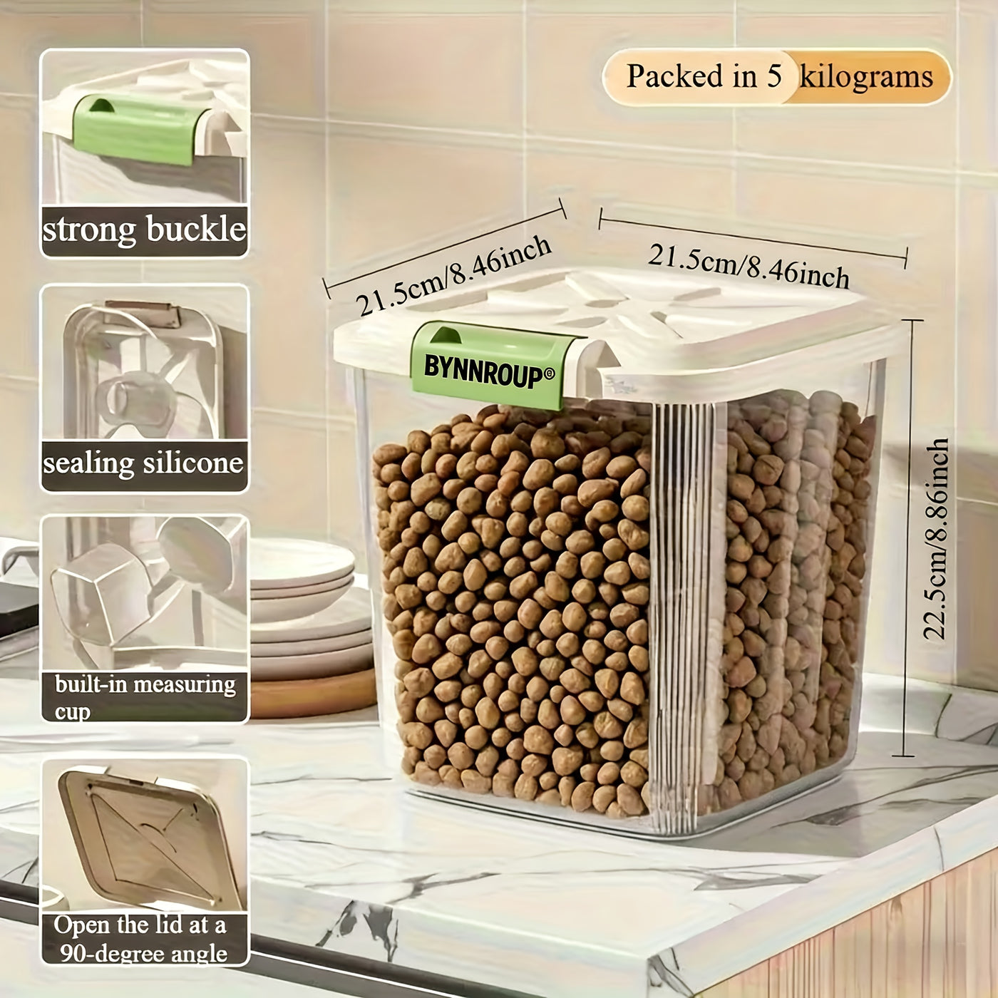 Airtight Pet Food Storage Container with Locking Lid & Scoop - Moisture-Proof Dog Cat Dry Food Bin 4.4 to 55 LB with Wheels