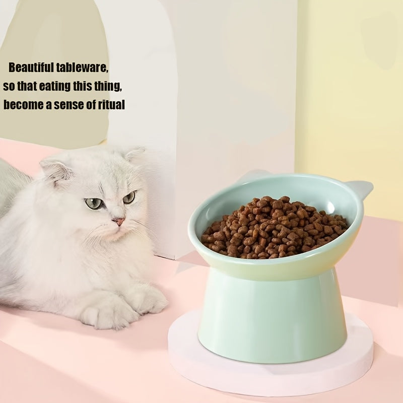 Raised Cat Bowls Set of 3 Cat Ear Shaped – Tri-Color Elevated Anti-Slip Feeder Dish for Multi-Cat Households, Neck Comfort Design (Pink/Green/Blue)