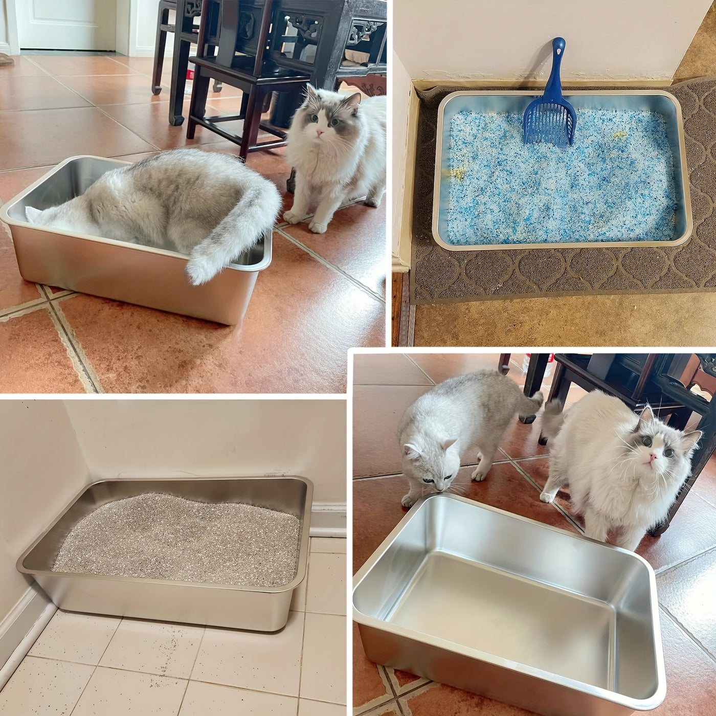 Stainless Steel Cat Litter Box 2 Pack M XL XXL Non-Stick Odor-Free Metal Litter Box for Medium and Large Cats Easy to Clean