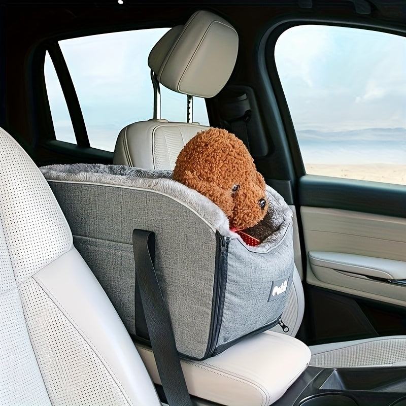 Pet Car Seat Booster for Small Medium Dogs & Cats – Portable Travel Bag with Secure Buckle Closure, Elevated View Polyester Dog Car Seat Grey