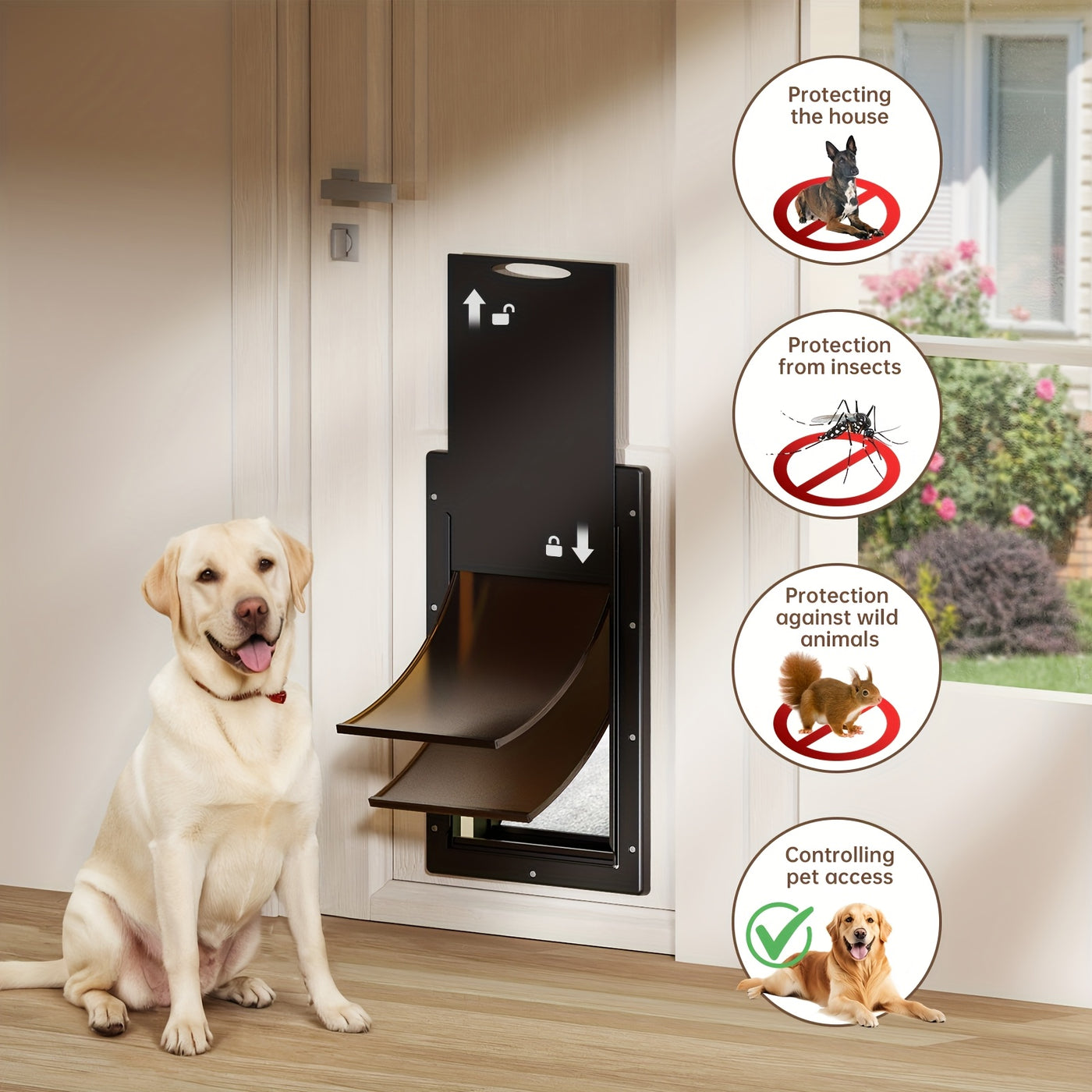 Large Dog Door Heavy Duty Plastic – Double Magnetic Flap Doggie Door for Interior & Exterior Doors or Wall, Easy Install, 45-100 LB Dogs