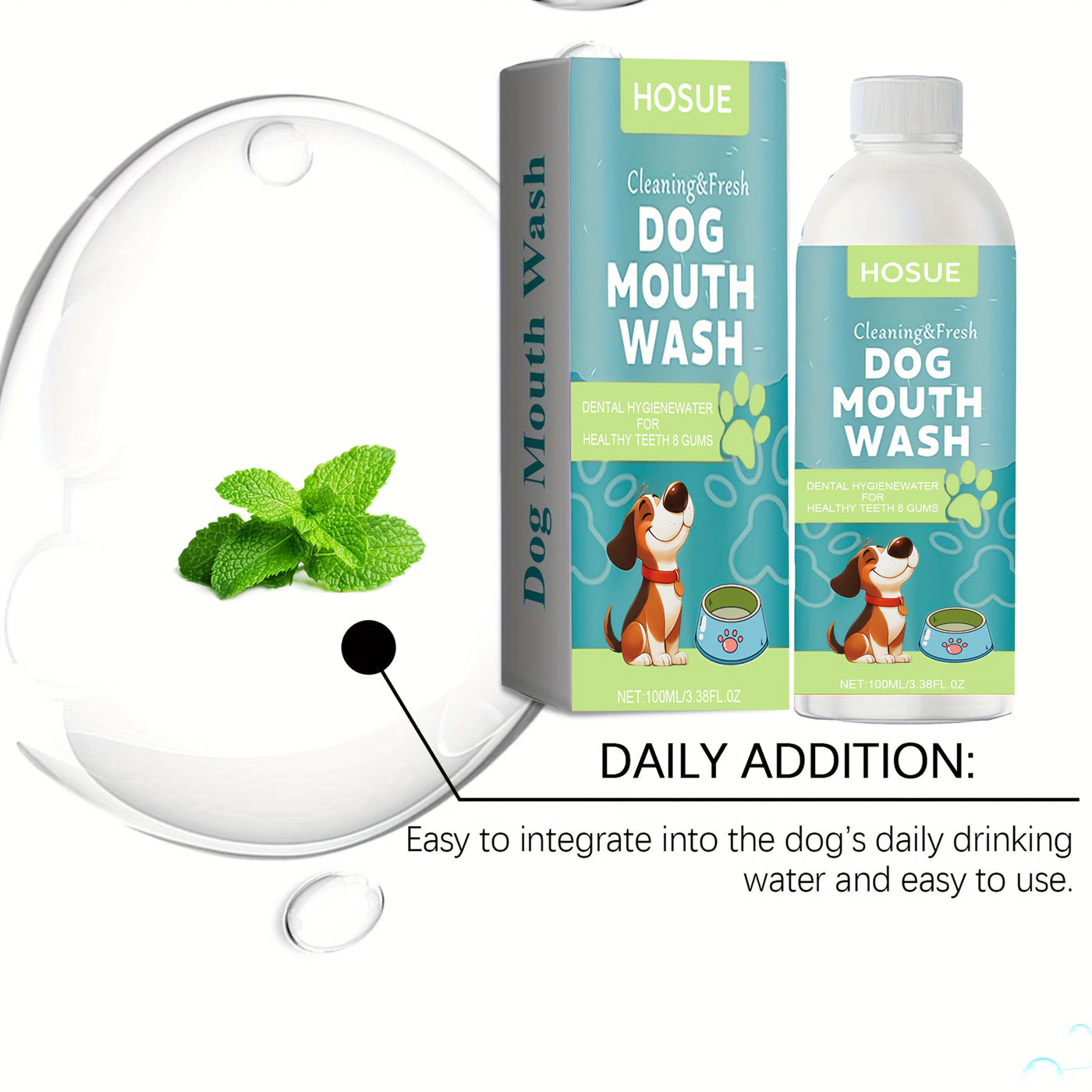 Dog Mouthwash for Fresh Breath 100ml – Peppermint Natural Dental Water Additive Oral Care Liquid for Dogs