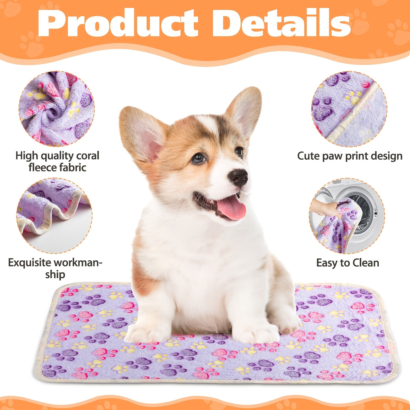 Soft Fleece Pet Blankets 40-Pack Washable Paw Print Throw for Dogs & Cats - Warm Cozy Puppy Kitten Bed Mat 24x16 Inch in 4 Colors for Small Dogs & Cats