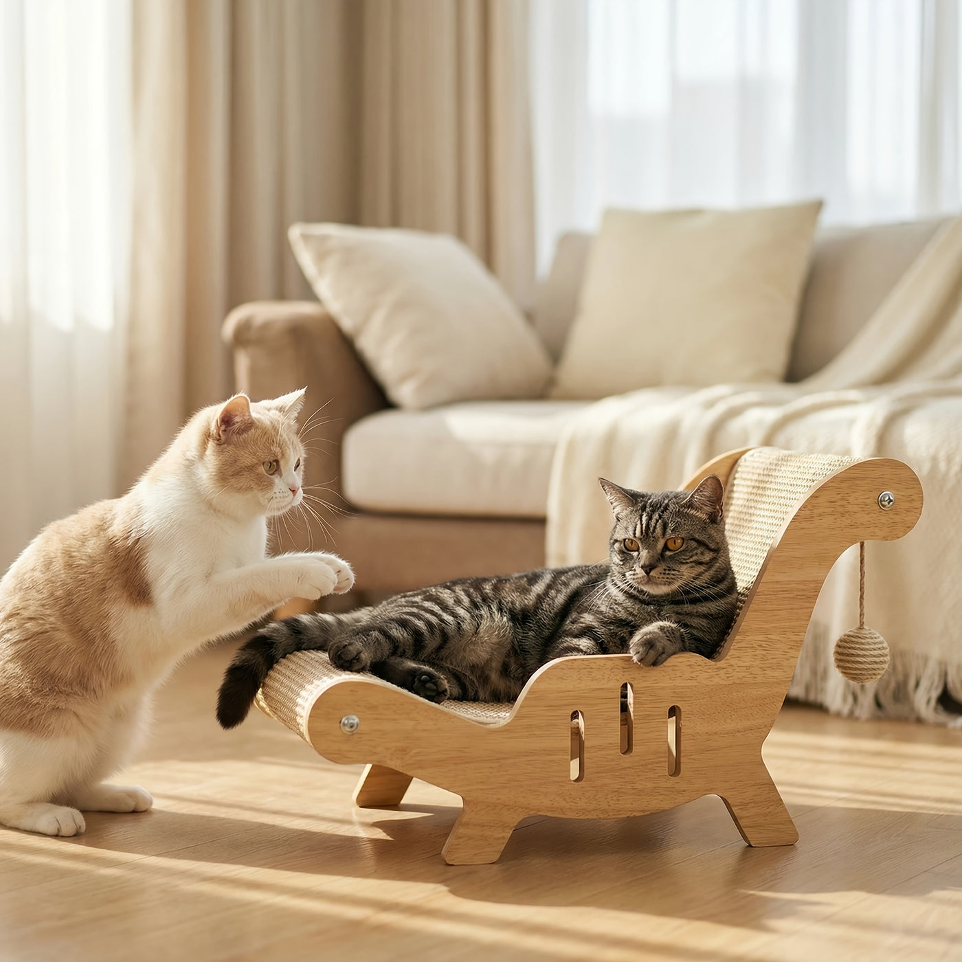 Large Sisal Cat Scratcher Lounge Pad for Indoor Cats – Durable Upgraded Cat Scratching Board, Protects Furniture, Available as Single or Combo Set with Leash & Collar