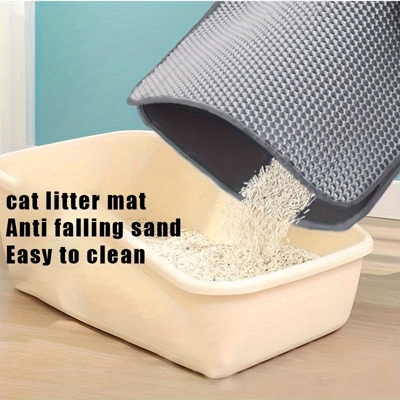 Honeycomb Double-Layer Cat Litter Mat - Urine-Proof Waterproof Washable Litter Trapping Mat for Indoor Cats, Non-Slip Cat Litter Box Mat Reduces Scatter & Mess, 60x90cm Dark Gray