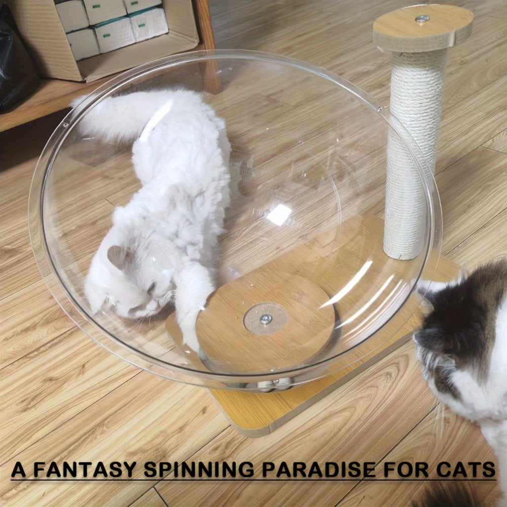 Space Capsule Cat Scratcher House 2-in-1 with Rail Ball Toy - Transparent Rotating Cat Play House Scratching Post Furniture Protector for Kittens & Cats, Interactive Cat Toy