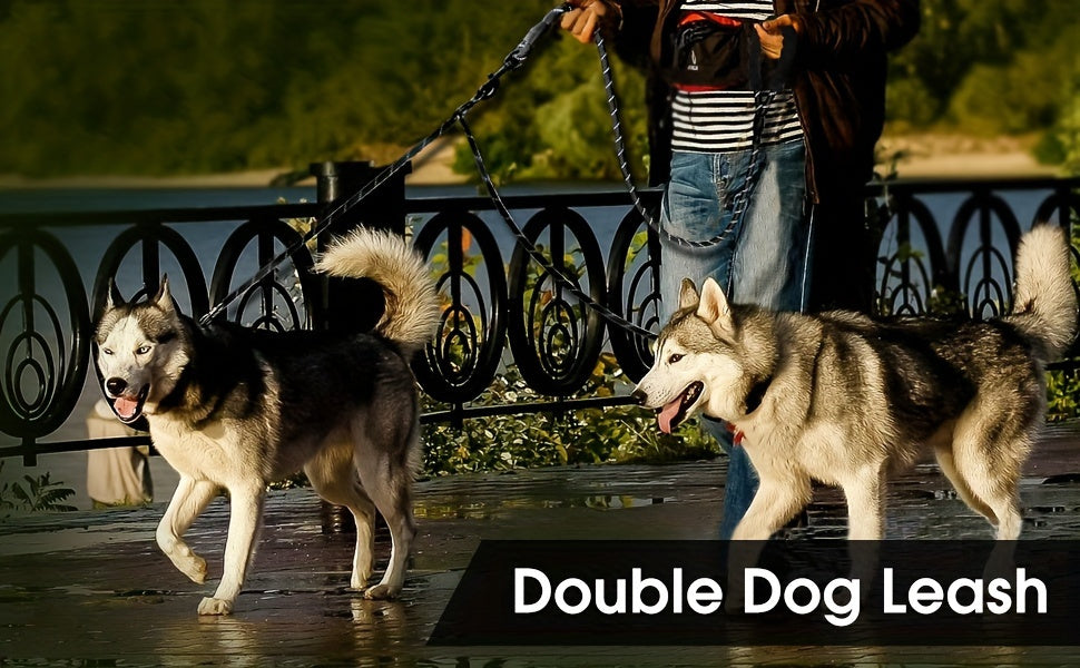 Dual Dog Leash 360° Tangle-Free with Shock Absorber & Reflective Nylon – 78-Inch Double Dog Walking Leash for Two Dogs, Ergonomic Foam Handle, 7 Colors, Small Medium Large Dogs