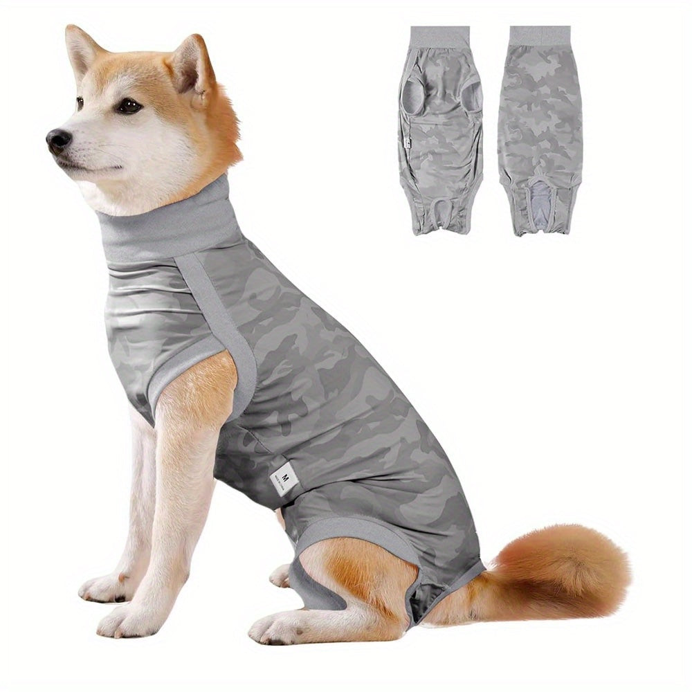 Dog Recovery Suit After Surgery Female Breathable Spay Recovery Onesie Cone Alternative for Dogs – Soft Polyester Blend in Grey and Pink Sizes M to XL