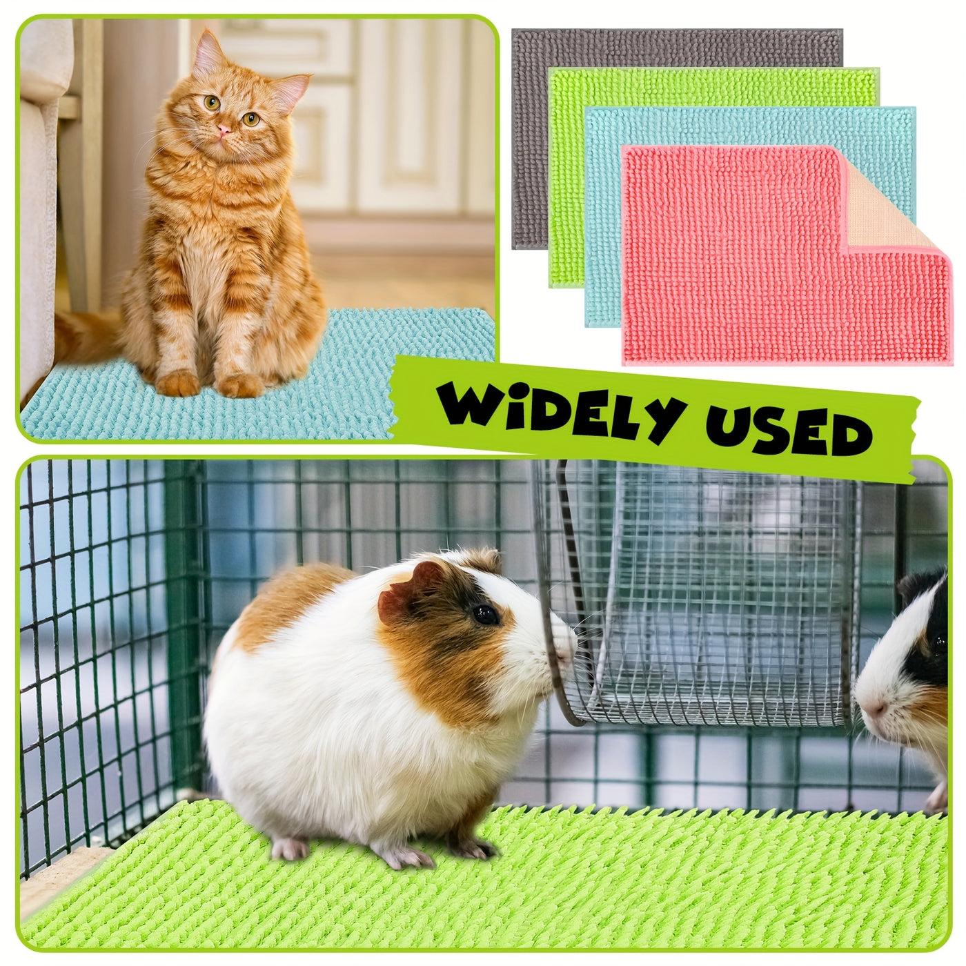 Guinea Pig Cage Liner 8 Pack Reusable 16x12 Inch - Washable Rabbit Cage Bedding Mat Pad for Small Animals, Sleeping Bedding Training Pad, Gray Green Pink Blue