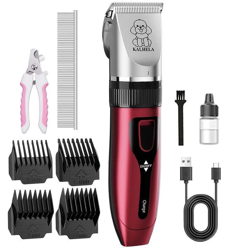 Rechargeable Pet Grooming Clippers with LED Display – Low Noise Cordless Dog & Cat Hair Trimmer, Detachable Blades, 4 Guide Combs, USB Charging