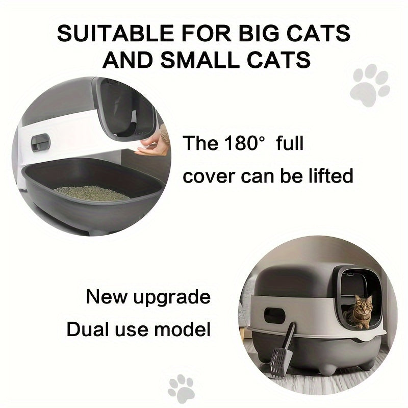 Extra Large Enclosed Cat Litter Box with Drawer & Scoop - Anti-Odor Anti-Splash Easy Clean Indoor Outdoor Cat Toilet, Blue/Gray/Purple, Safe Comfortable for Cats