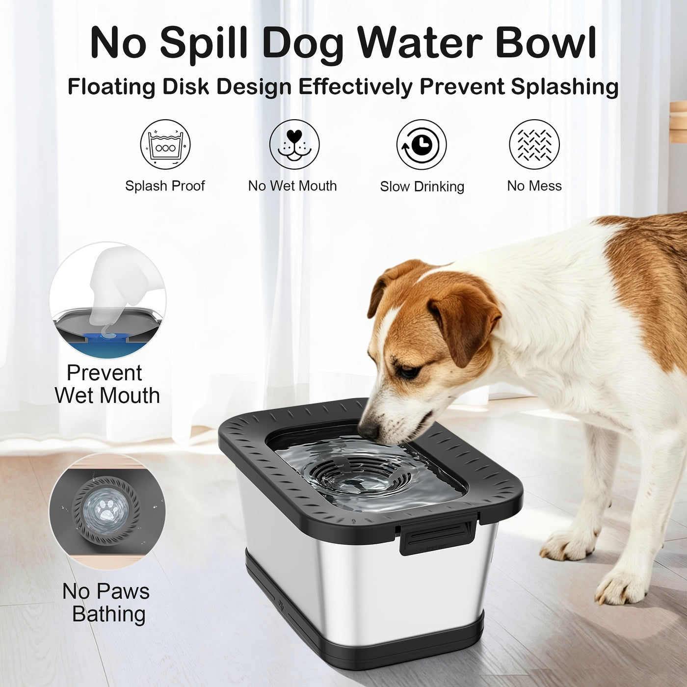 Stainless Steel Dog Water Bowl 7L Large Capacity Anti-Spill Slow Feeder - No Splash Heavy Duty Pet Bowl Indoor Outdoor