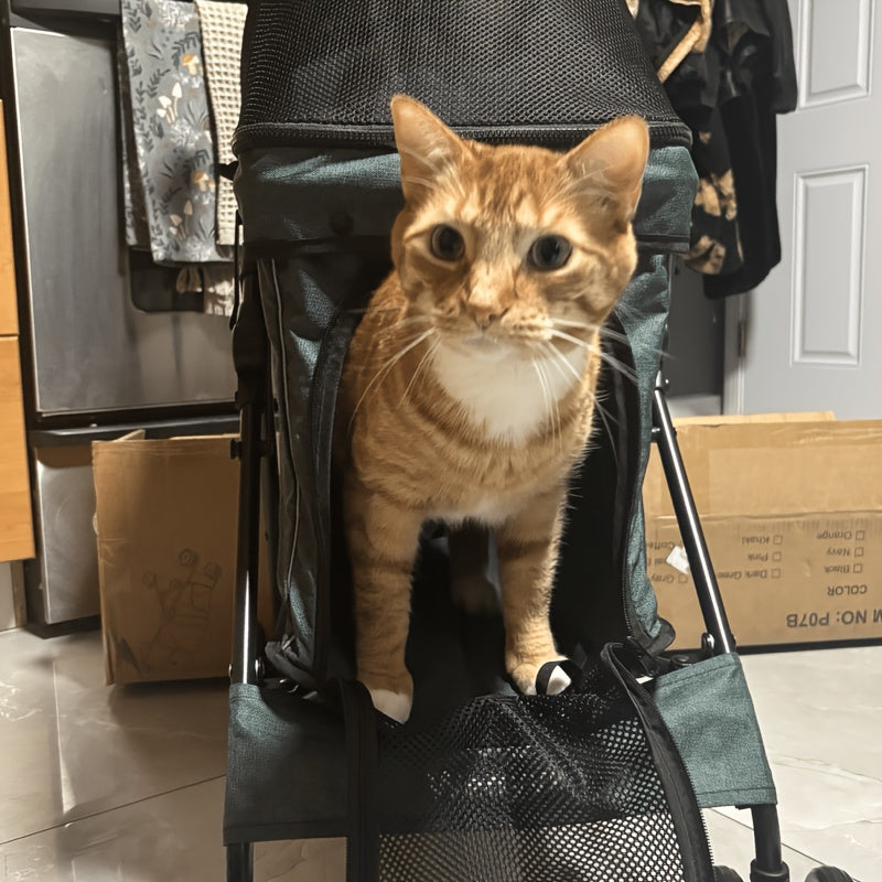 Travel Portable Pet Stroller Up to 33 Lbs – Foldable Dog & Cat Stroller for Small Puppies, Outdoor Walks & Trips | Black, Dark Green, Teal Blue, Light Pink