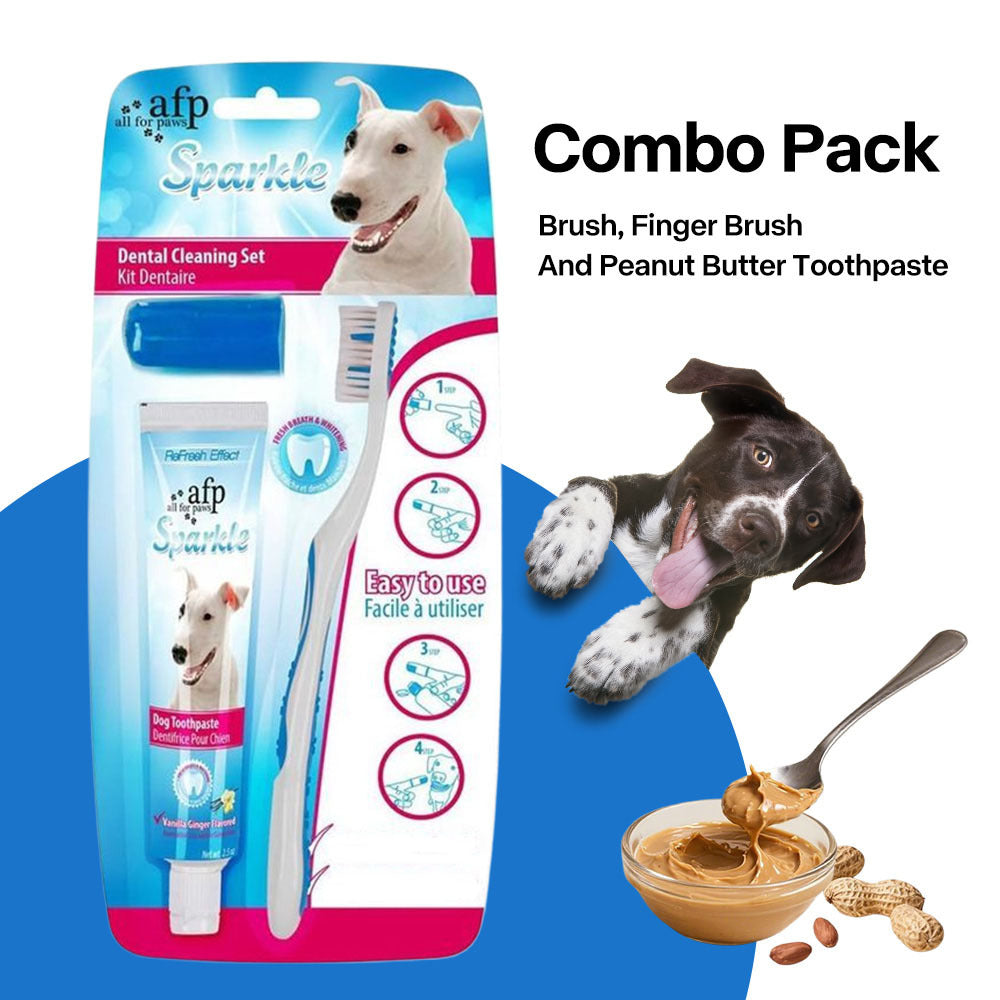 Dog Toothbrush & Finger Brush Kit with Peanut Butter Toothpaste – Complete Pet Dental Care Set for Dogs, Removes Tartar & Freshens Breath, Vanilla & Ginger Flavor