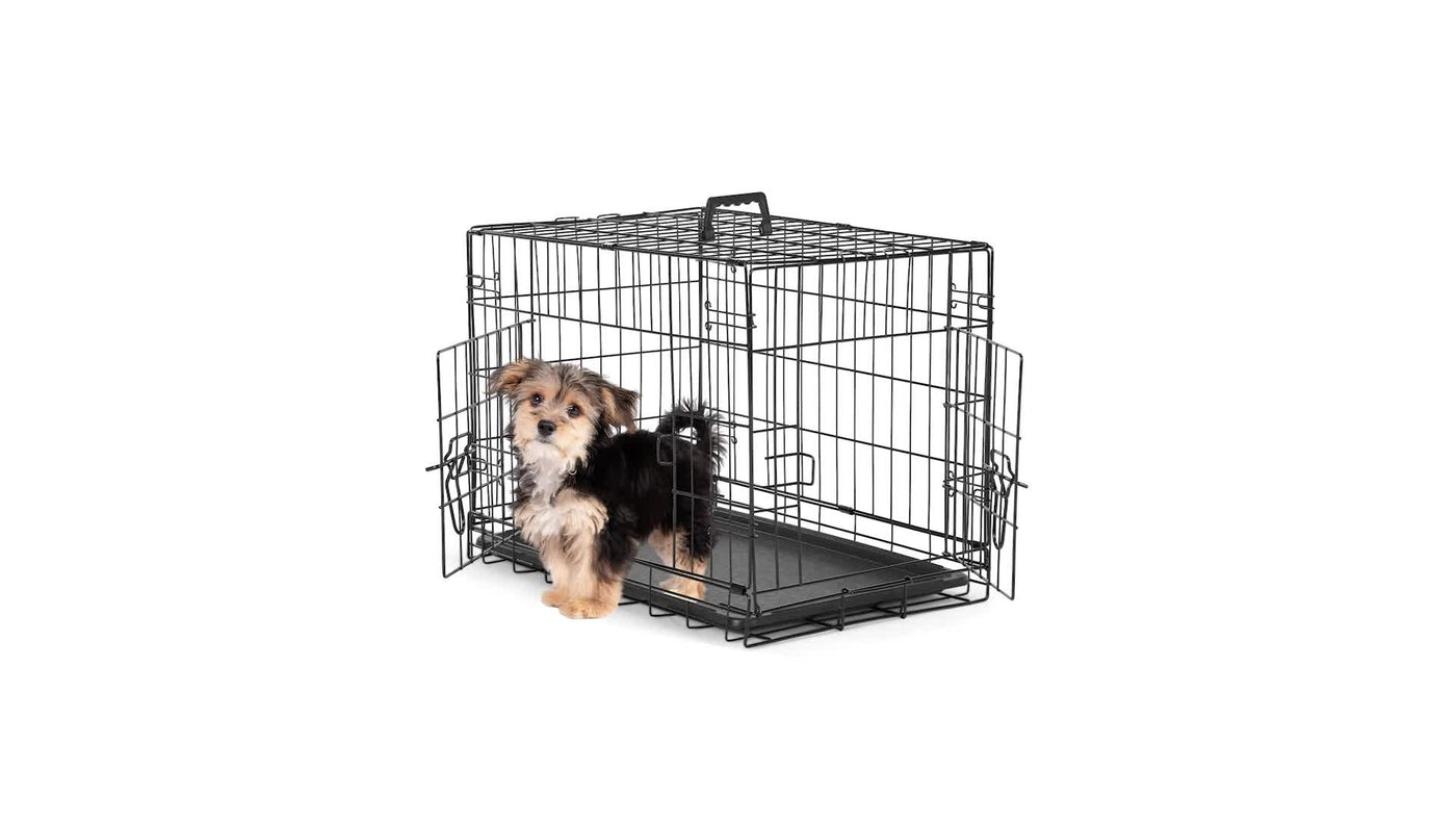 Folding Wire Dog Crate with Divider Double Door Leak-Proof Tray Indoor Outdoor Travel Kennel for Small Medium Large Dogs 24 30 Inch