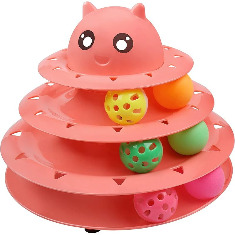 3-Tier Turntable Cat Toy with 6 Colorful Spinning Balls - No Battery Interactive Cat Toy, Anti-Slip Base, Detachable Levels, Mental & Physical Stimulation for Cats Kittens, Multiple Colors