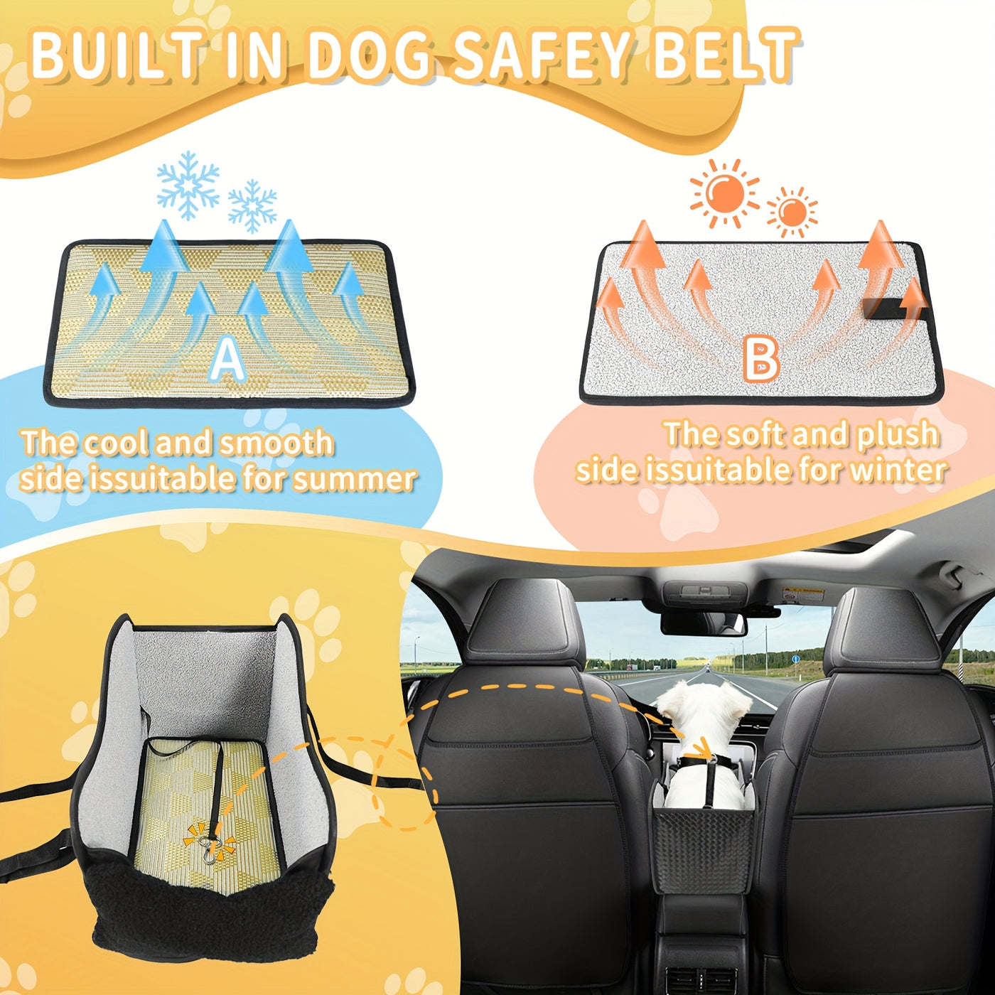 Center Console Dog Car Seat Booster – Portable Cozy Pet Car Seat for Small Dogs & Cats with Breathable Mesh Safety Harness Soft Padding, Universal Armrest Fit