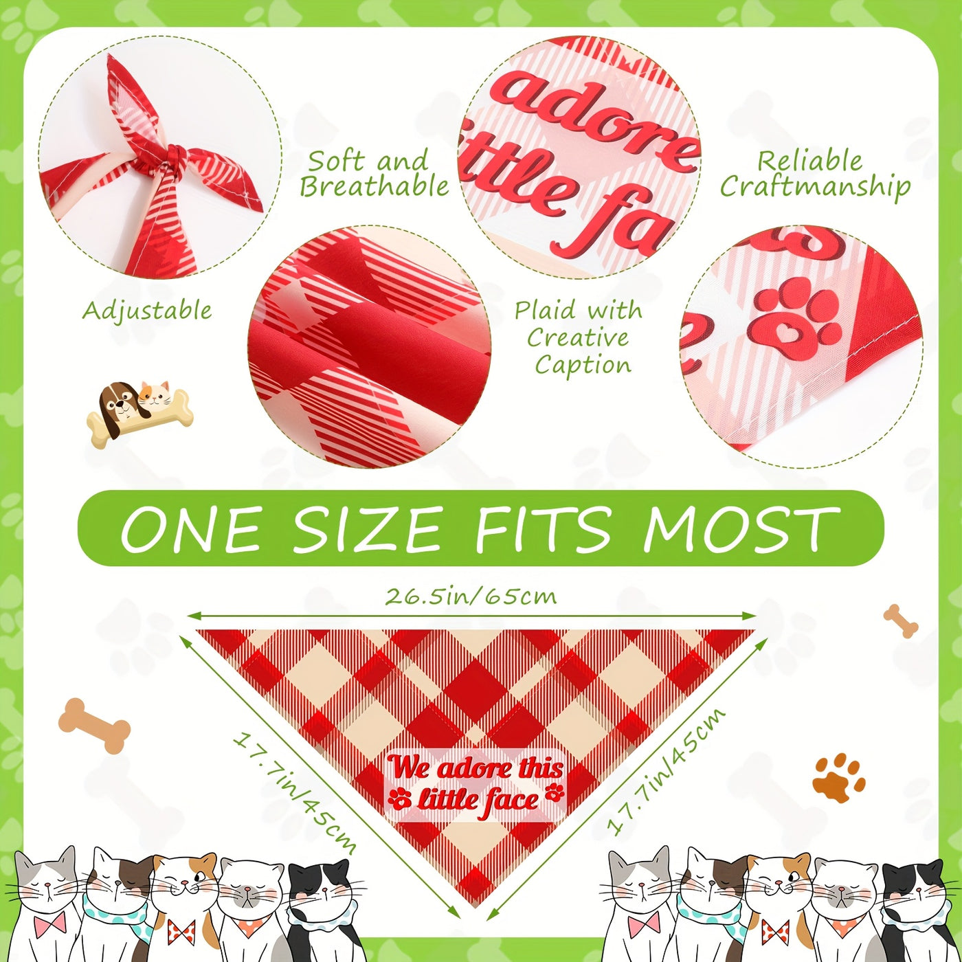 Dog Bandanas Bulk 100 Pack – Plaid & Paw Print Triangle Scarf Kerchief with Captions, Adjustable Washable Pet Bandana for Small to Medium Dogs & Cats, Grooming Accessory Gift